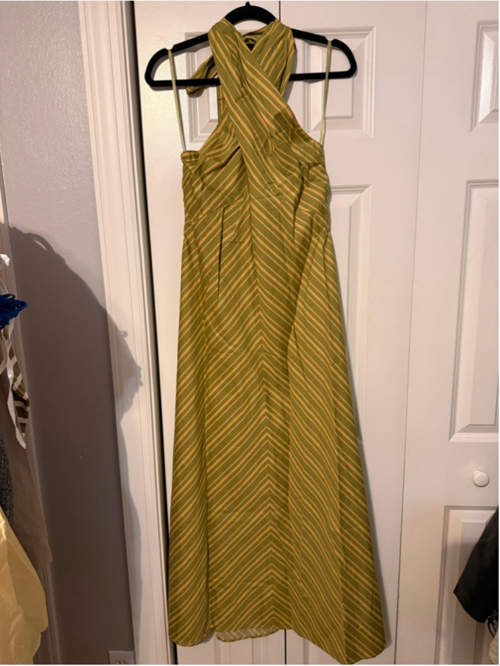 Women's o.p.t Noelle Cotton Dress Green Striped Halter Maxi Dress Size S - Picture 5 of 9